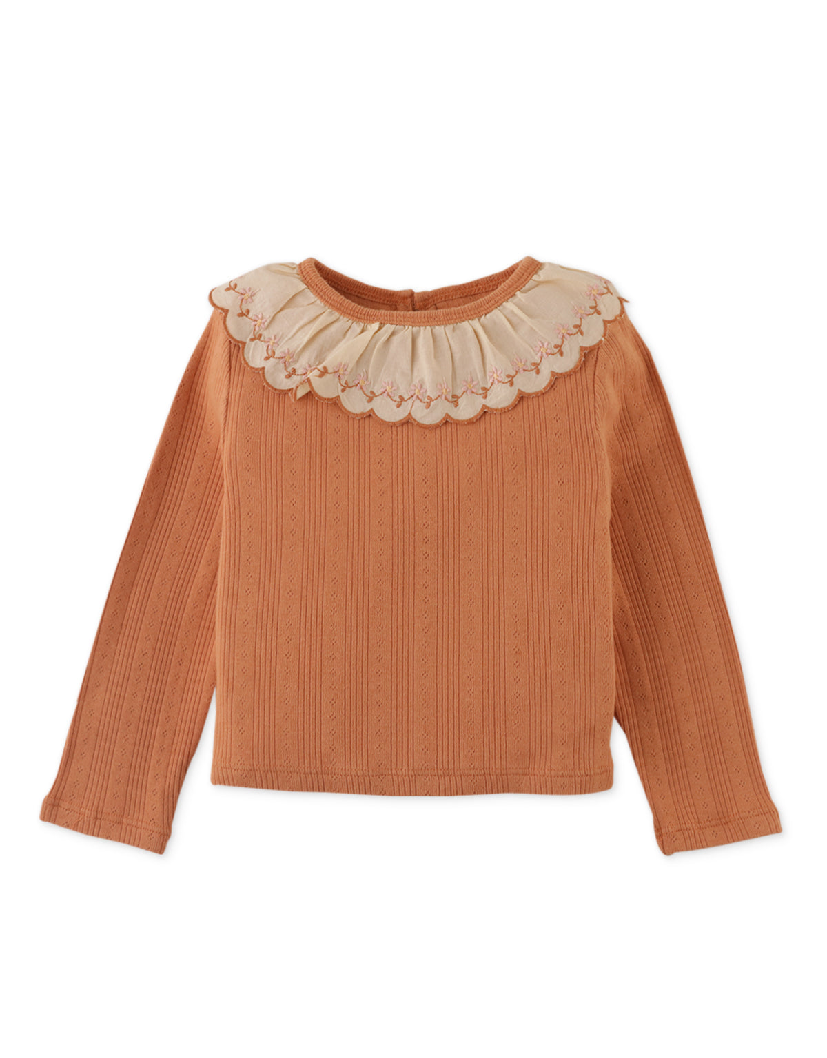 BABY GIRLS RIB TEE WITH EMBROIDERED SCALLOP COLLAR