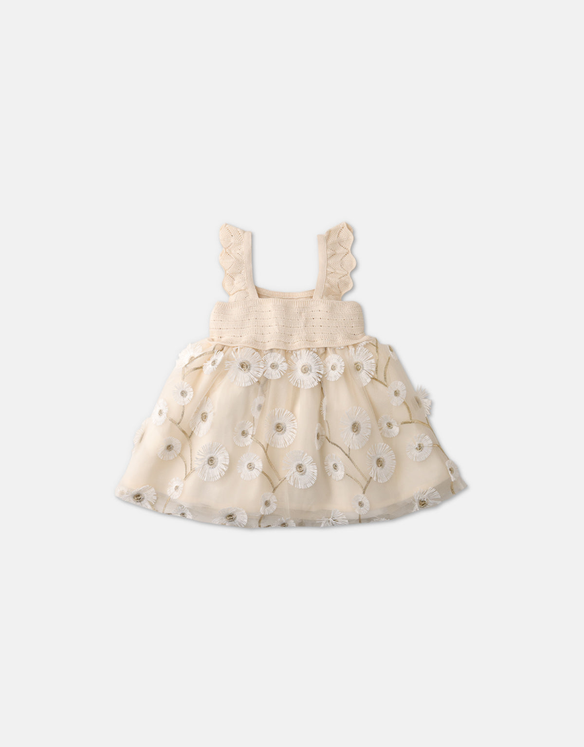 BABY JADE CROCHET-LIKE STYLE KNITTED TOP & FLOWER EMBROIDERED TULLE DRESS
