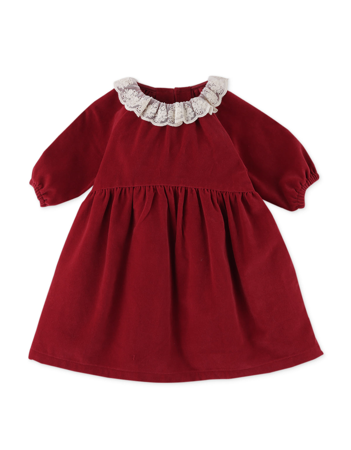 BABY GIRLS VELVET DRESS WITH LACE COLLAR