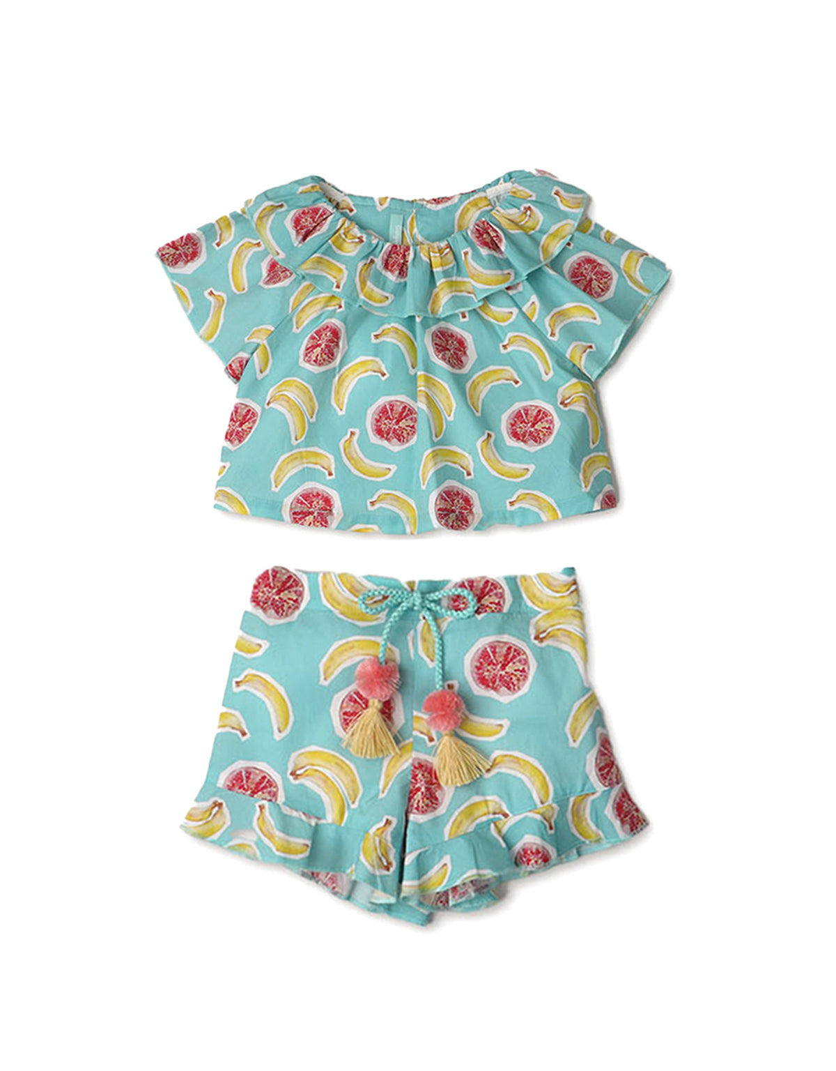 BABY GIRLS BANANA AND POMEGRANATE PRINTED SHORTS SET