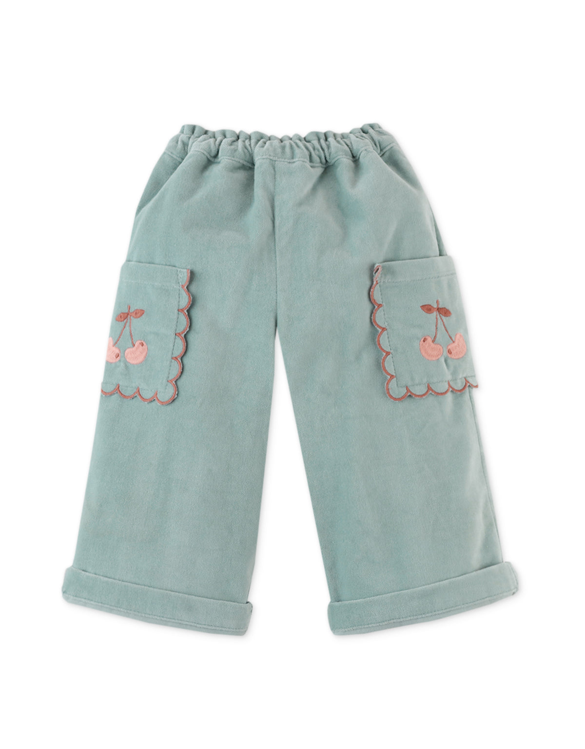 BABY GIRLS PULL ON CARGO PANTS WITH CHERRY EMBROIDERY ON POCKETS