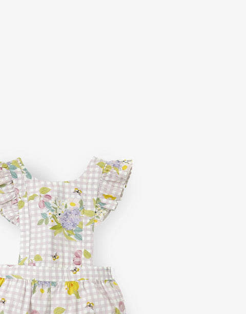 BABY GIRLS RUFFLED GINGHAM ROMPER WITH FLOWERS PRINT - gingersnaps | Shop Kids & Children's clothing online at gingersnaps.com.ph