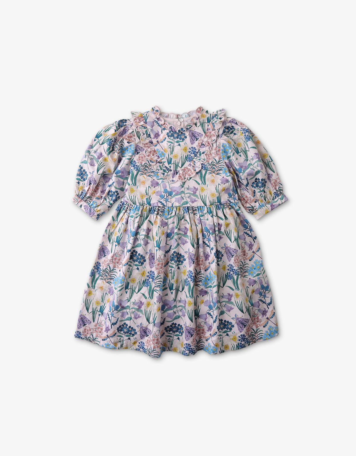 GIRLS SCALLOP COLLAR DRESS WITH GARDEN PRINT– Gingersnaps