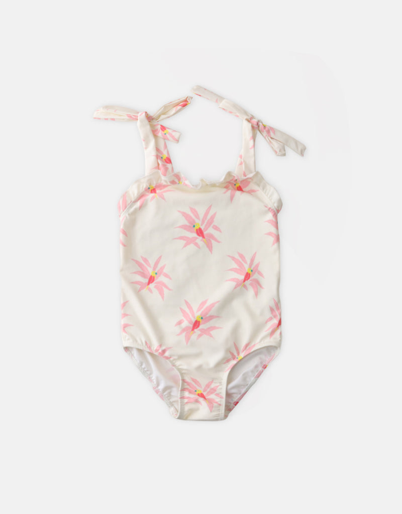 GIRLS STRAPPY PARROT PRINT SWIMSUIT