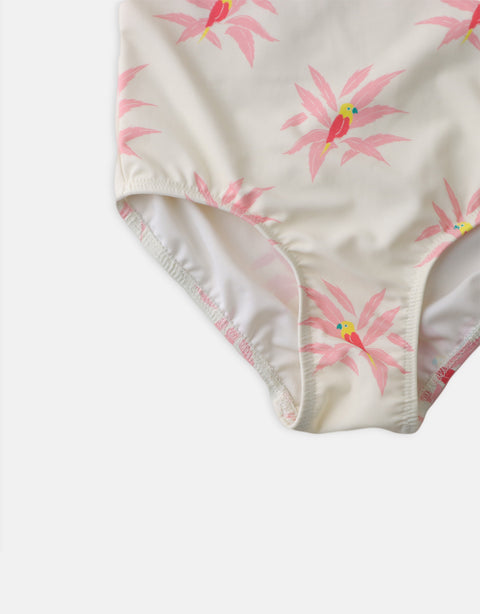 GIRLS STRAPPY PARROT PRINT SWIMSUIT