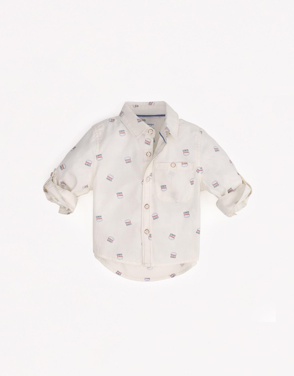 BABY BOYS DOODLE BURGER LONG SLEEVES WOVEN SHIRT - gingersnaps | Shop Kids & Children's clothing online at gingersnaps.com.ph