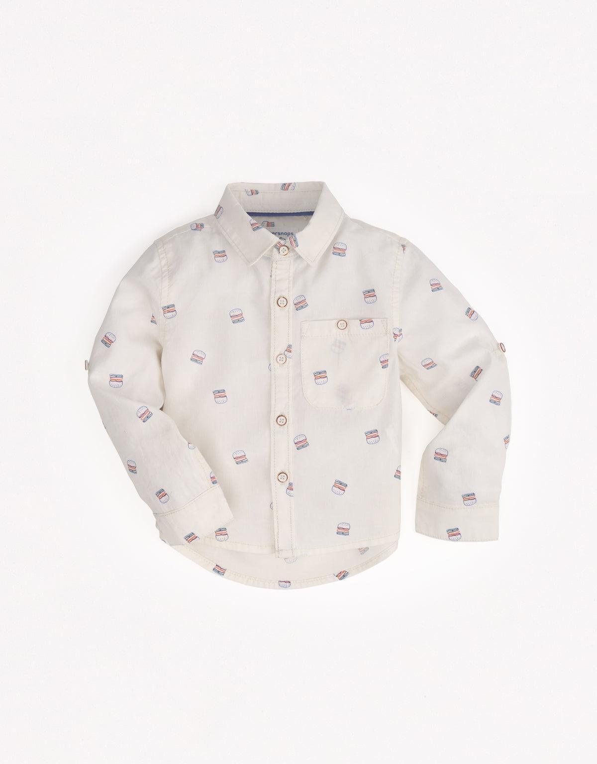 BABY BOYS DOODLE BURGER LONG SLEEVES WOVEN SHIRT - gingersnaps | Shop Kids & Children's clothing online at gingersnaps.com.ph