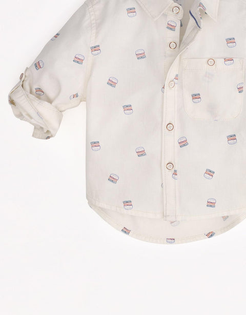 BABY BOYS DOODLE BURGER LONG SLEEVES WOVEN SHIRT - gingersnaps | Shop Kids & Children's clothing online at gingersnaps.com.ph