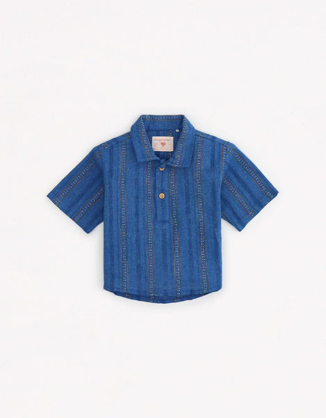 Jacquard denim ikat overshirt