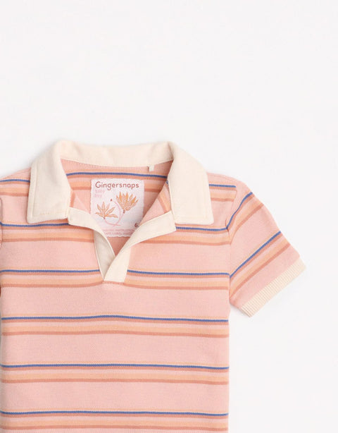 BABY BOYS RETRO STRIPES POLO SHIRT - gingersnaps | Shop Kids & Children's clothing online at gingersnaps.com.ph, polo shirt, retro polo shirt, stripes polo shirt, retro stripes polo shirt, retro shirt, polo shirt for kids boys, retro polo shirt for boys, baby boy's retro stripes polo shirt, retro shirt for baby boys, peach polo shirt, peach retro polo shirt, peach retro stripes polo shirt, peach retro stripes polo shirt for baby boys