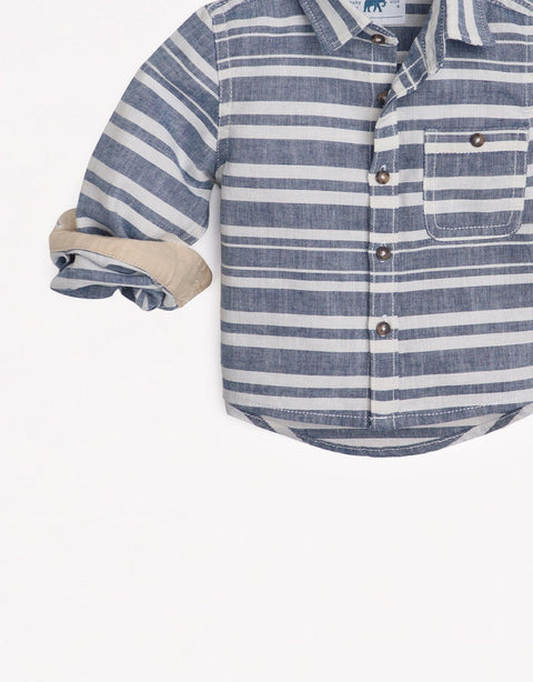 BABY BOYS STRIPES LONG SLEEVES WOVENSHIRT - gingersnaps | Shop Kids & Children's clothing online at gingersnaps.com.ph, woven shirt, long sleeves for kids, stripes long sleeves for baby boys, collared shirt for baby boys, kids boys long sleeves polo, polo for kids, blue and white stripes long sleeves polo, blue and white polo for kids boys 