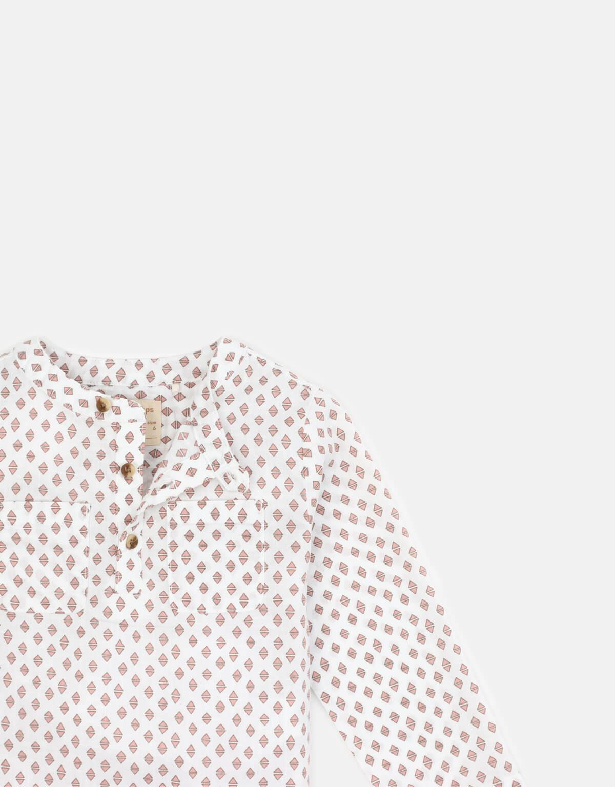 BABY BOYS TRIANGLES POP-OVER SHIRT - gingersnaps | Shop Kids & Children's clothing online at gingersnaps.com.ph, long sleeves shirt, long sleeves pop-over shirt, white long sleeves pop-over shirt for baby boys, triangle print white pop-over shirt for baby boys, baby boys long sleeves triangles pop-over shirt, white pop-over shirt for babies