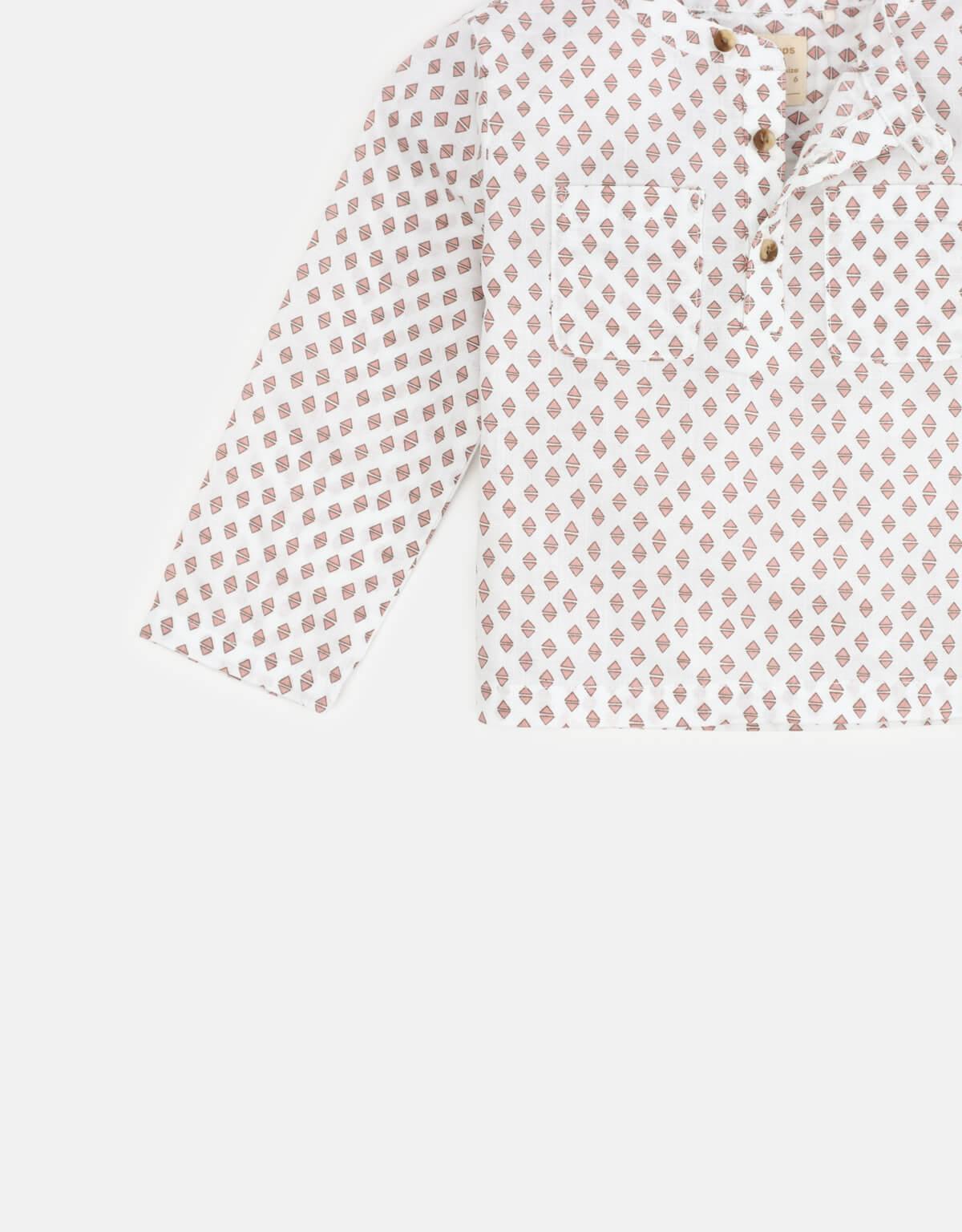 BABY BOYS TRIANGLES POP-OVER SHIRT - gingersnaps | Shop Kids & Children's clothing online at gingersnaps.com.ph, long sleeves shirt, long sleeves pop-over shirt, white long sleeves pop-over shirt for baby boys, triangle print white pop-over shirt for baby boys, baby boys long sleeves triangles pop-over shirt, white pop-over shirt for babies