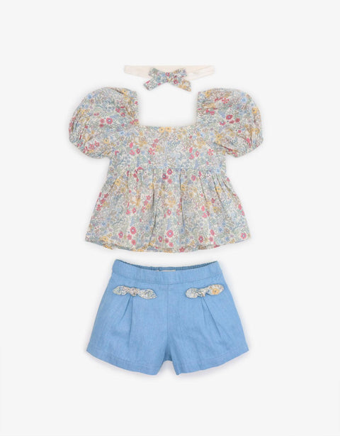 BABY GIRLS FLORAL PRINTED SHORTS SET WITH HEADBAND - gingersnaps | Shop Kids & Children's clothing online at gingersnaps.com.ph