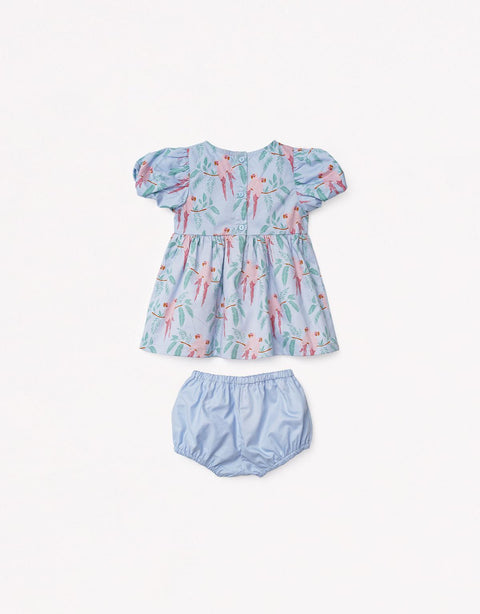 BABY GIRLS PARROT PRINTED WAISTED DRESS & KNICKERS SET - gingersnaps | Shop Kids & Children's clothing online at gingersnaps.com.ph