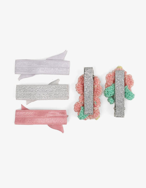 GIRLS FLORAL CROCHET HAIR CLIP AND ELASTIC BAND HAIR TIES SET - gingersnaps | Shop Kids & Children's clothing online at gingersnaps.com.ph
