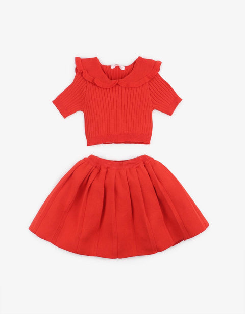 GIRLS KNIT COLLARED TOP AND PLEATED SKIRT SET - gingersnaps | Shop Kids & Children's clothing online at gingersnaps.com.ph