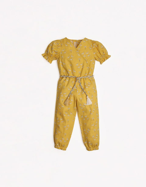 GIRLS OVERLAP JUMPSUIT WITH PUFF SLEEVES AND BRAIDED TIES - gingersnaps | Shop Kids & Children's clothing online at gingersnaps.com.ph
