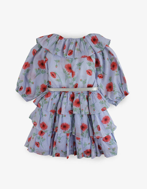 GIRLS POPPIES PRINT RUFFLES DRESS WITH RAFFIA BELT - gingersnaps | Shop Kids & Children's clothing online at gingersnaps.com.ph