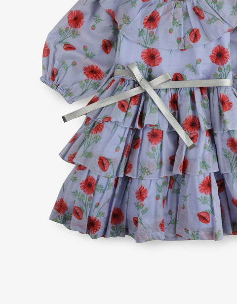 GIRLS POPPIES PRINT RUFFLES DRESS WITH RAFFIA BELT - gingersnaps | Shop Kids & Children's clothing online at gingersnaps.com.ph