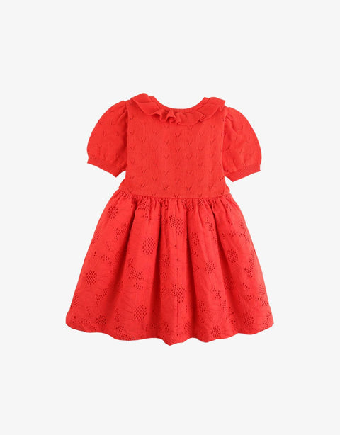 GIRLS PUFF SLEEVES KNIT WITH FLORAL LACE DRESS - gingersnaps | Shop Kids & Children's clothing online at gingersnaps.com.ph